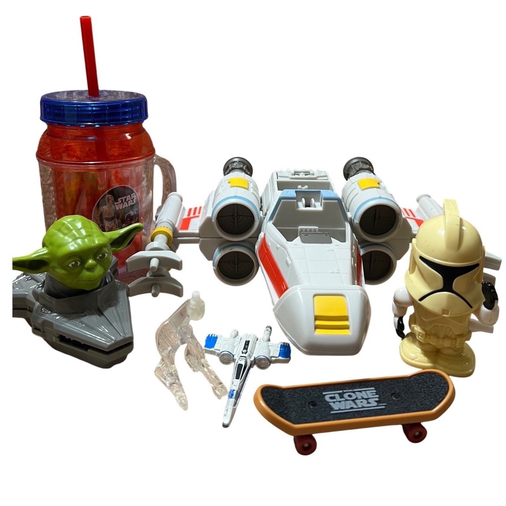 Star Wars Collectibles Lot X-Wing Yoda Clone Trooper Tumbler Skateboard Set